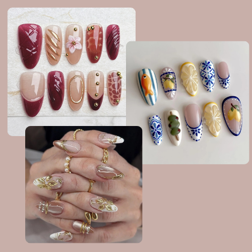 10-Piece 3D Press-On Nails | Handmade Y2K Nail Art Set with 4-in-1 Tools