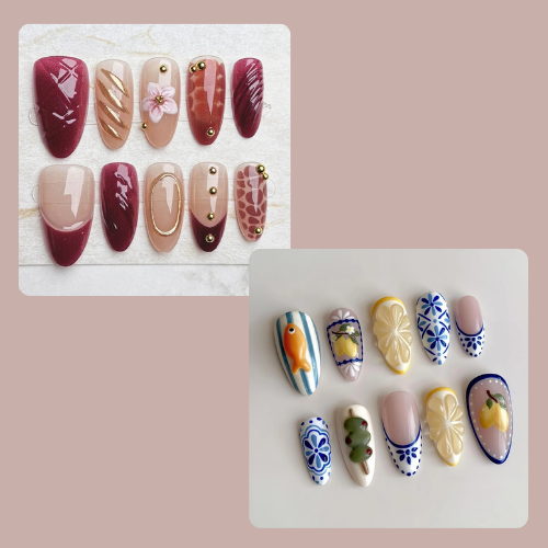 10-Piece 3D Press-On Nails | Handmade Y2K Nail Art Set with 4-in-1 Tools