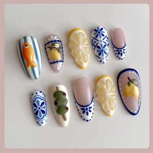 10-Piece 3D Press-On Nails | Handmade Y2K Nail Art Set with 4-in-1 Tools