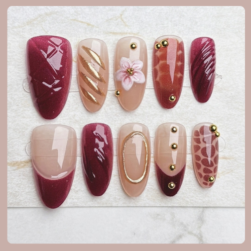 10-Piece 3D Press-On Nails | Handmade Y2K Nail Art Set with 4-in-1 Tools