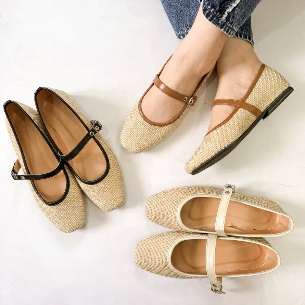 Women’s Native Rattan Mary Jane Flats | Comfortable Ballet Walking Shoes
