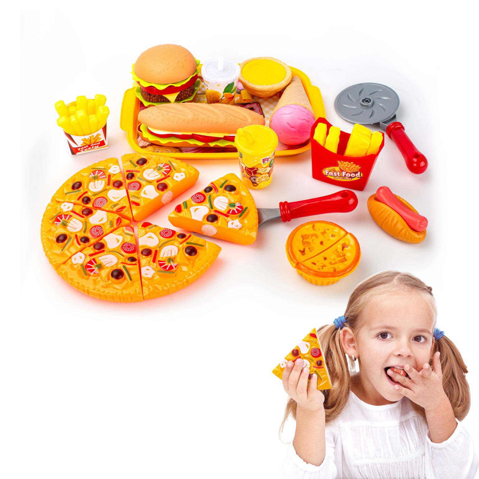 Burger Cutting Food Toy Set 20pcs | Kids Kitchen Pretend Play