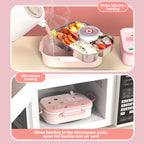Kids Stainless Steel Insulated Bento Lunch Box | 4-Compartment Cartoon Food Container with Soup Bowl and Thermos Bag