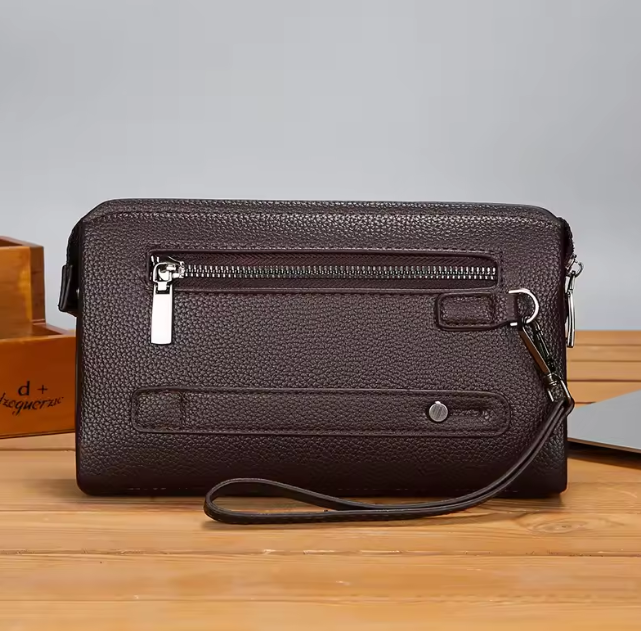 Anti-theft Men's Clutch PU Leather Tide Bag with Fingerprint Lock and Large Capacity Business Handbag | with Back Zipper Pocket Handcord