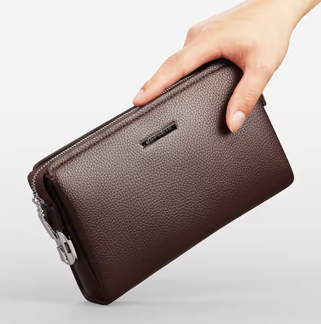 Anti-theft Men's Clutch PU Leather Tide Bag with Fingerprint Lock and Large Capacity Business Handbag | with Hand rope