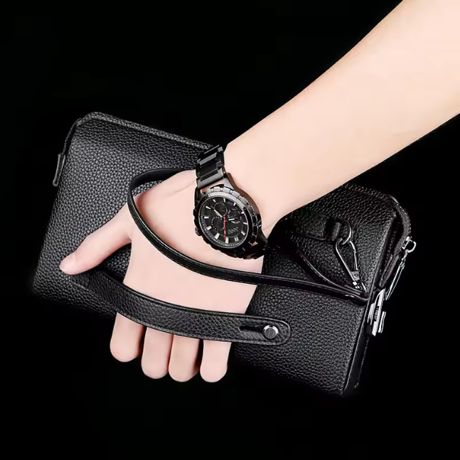 Anti-theft Men's Clutch PU Leather Tide Bag with Fingerprint Lock and Large Capacity Business Handbag | with Hand rope