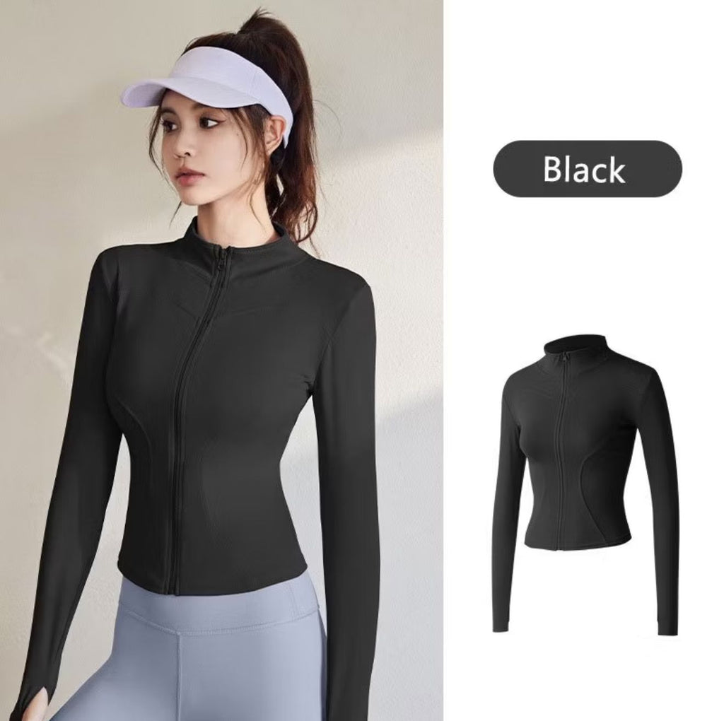 Women’s Slim Fit Sports Jacket | Long Sleeve Full-Zip Stretch Workout & Gym Jacket