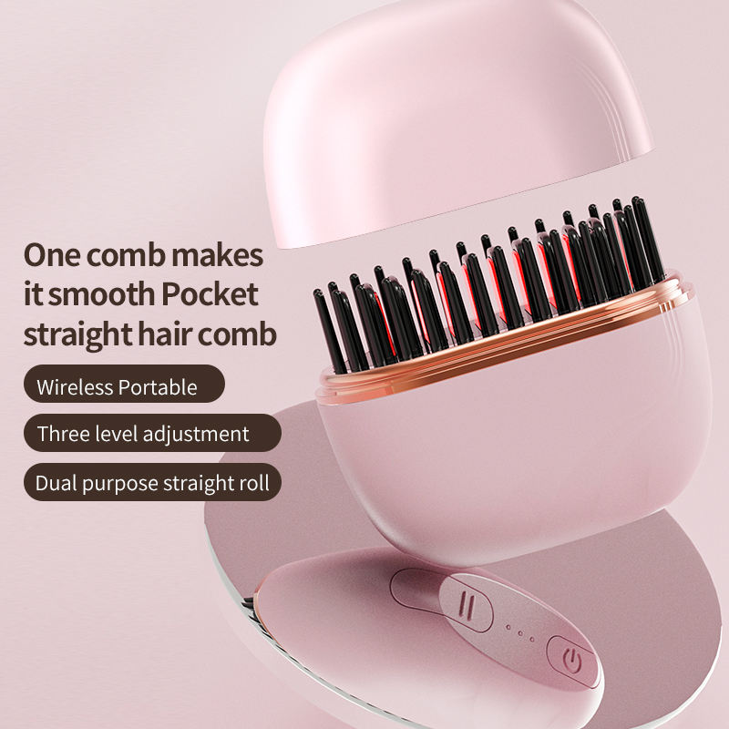 Ultra-Portable Cordless 2 in 1 Negative Ion Mini Hair Straightener Wireless Brush