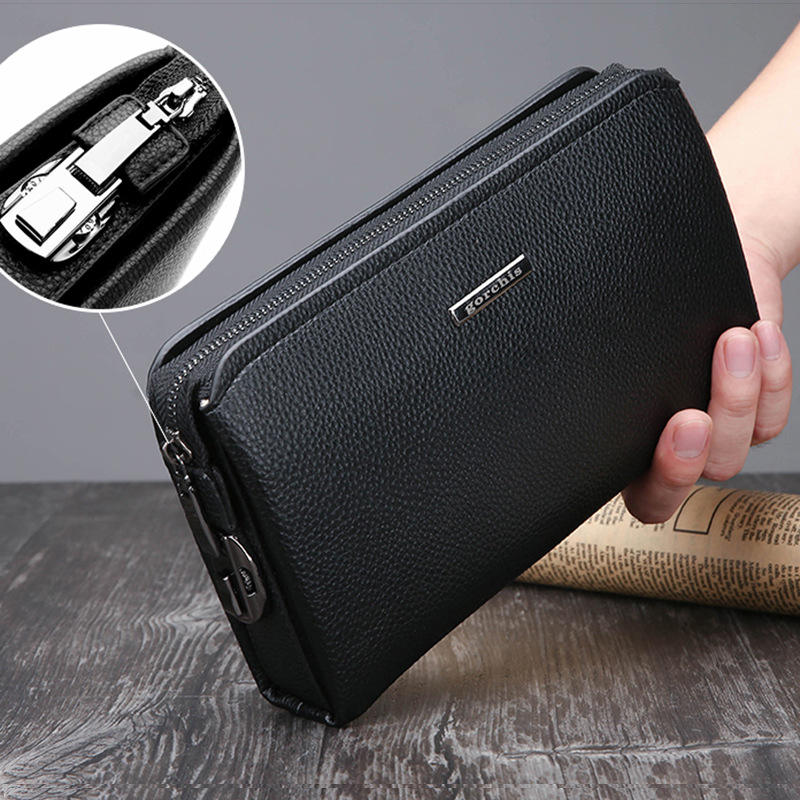 Anti-theft Men's Clutch PU Leather Tide Bag with Fingerprint Lock and Large Capacity Business Handbag | with Hand rope