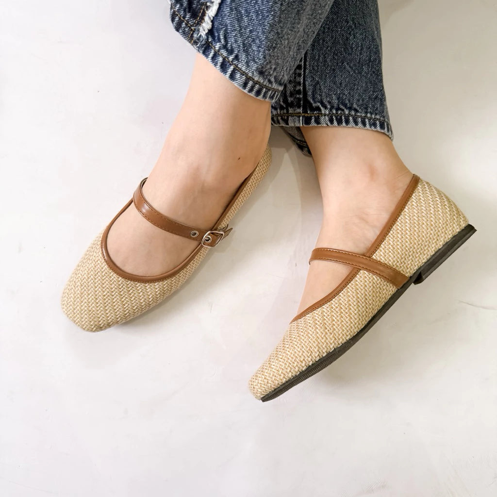 Women’s Native Rattan Mary Jane Flats | Comfortable Ballet Walking Shoes